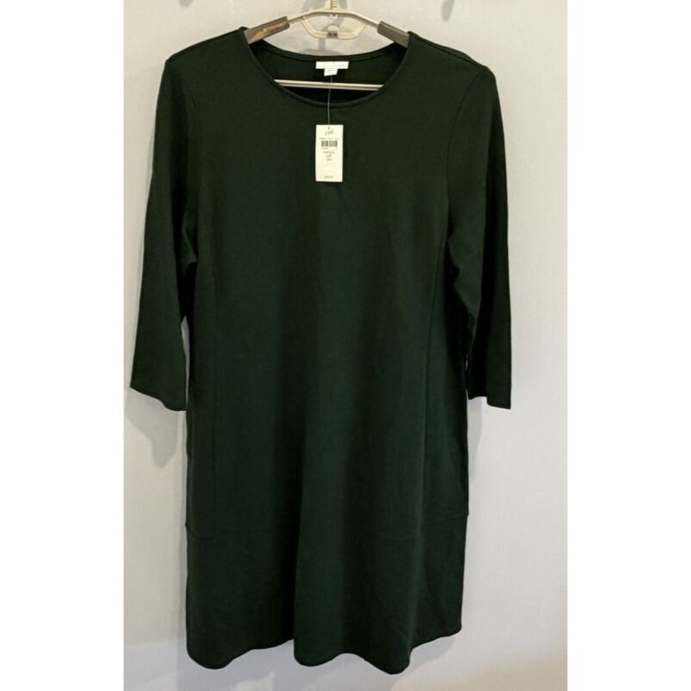 J Jill Ponte Seamed 3/4 Sleeve Midi Dress Emerald Green New Size L Petite
